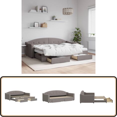 Lit de jour avec gigogne et tiroirs sans matelas taupe 80x200cm - Canapé Convertible - Lit Gigogne - Meuble Multifonctionnel - Lit D'appoint - Rangements Intégrés