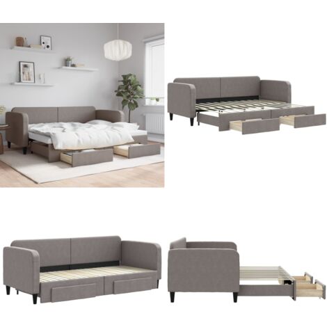 Lit de jour avec gigogne et tiroirs sans matelas taupe 80x200cm - Canapé Convertible - Lit Gigogne - Meuble Multifonctionnel - Lit D'appoint - Rangements Intégrés - Home & Living