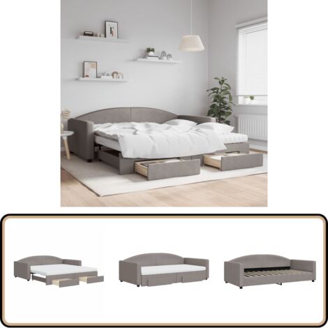 Lit de jour avec gigogne et tiroirs taupe 100x200 cm tissu - Canapé Convertible - Lit Gigogne - Meuble Multifonctionnel - Lit D'appoint - Rangements Intégrés