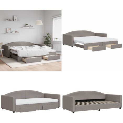 Lit de jour avec gigogne et tiroirs taupe 100x200 cm tissu - Canapé Convertible - Lit Gigogne - Meuble Multifonctionnel - Lit D'appoint - Rangements Intégrés - Home & Living