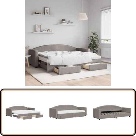 Lit de jour avec gigogne et tiroirs taupe 80x200 cm tissu - Canapé Convertible - Lit Gigogne - Meuble Multifonctionnel - Lit D'appoint - Rangements Intégrés
