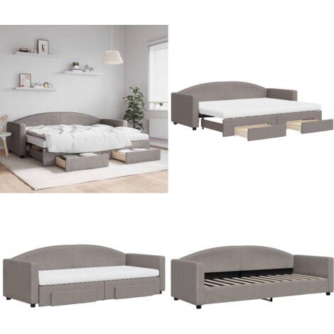 Lit de jour avec gigogne et tiroirs taupe 80x200 cm tissu - Canapé Convertible - Lit Gigogne - Meuble Multifonctionnel - Lit D'appoint - Rangements Intégrés - Home & Living