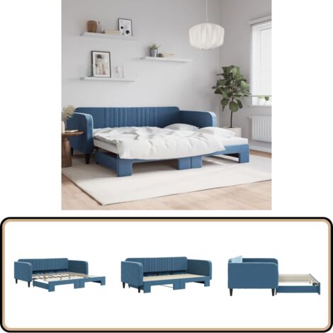 Lit de jour avec gigogne sans matelas bleu 100x200 cm - Canapé Convertible - Lit Deux Places - Lit Gigogne - Meuble Multifonctionnel - Mobilier Contemporain