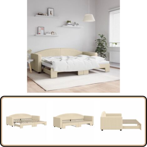 Lit de jour avec gigogne sans matelas crème 80x200 cm - Canapé Convertible - Lit Deux Places - Lit Tiroir - Meuble Multifonctionnel - Mobilier Contemporain