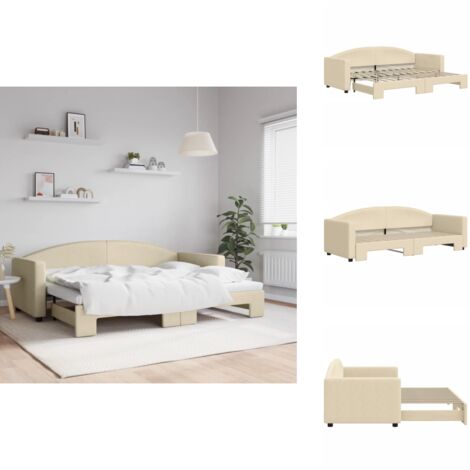 Lit de jour avec gigogne sans matelas crème 80x200 cm - Canapé Convertible - Lit Deux Places - Lit Tiroir - Meuble Multifonctionnel - Mobilier Contemporain