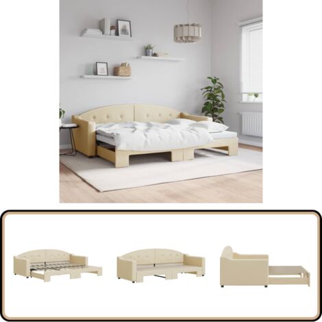 Lit de jour avec gigogne sans matelas crème 80x200 cm - Lit Deux Places - Canapé Convertible - Lit Gigogne - Meuble Multifonctionnel - Literie