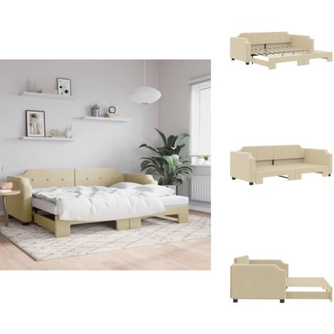 Lit de jour avec gigogne sans matelas crème 90x200 cm - Canapé Convertible - Lit Deux Places - Lit D'appoint - Literie - Meuble Multifonctionnel