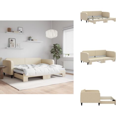 Lit de jour avec gigogne sans matelas crème 90x200 cm - Canapé Convertible - Lit Deux Places - Meuble Multifonctionnel - Literie Invité - Espace Optimisé