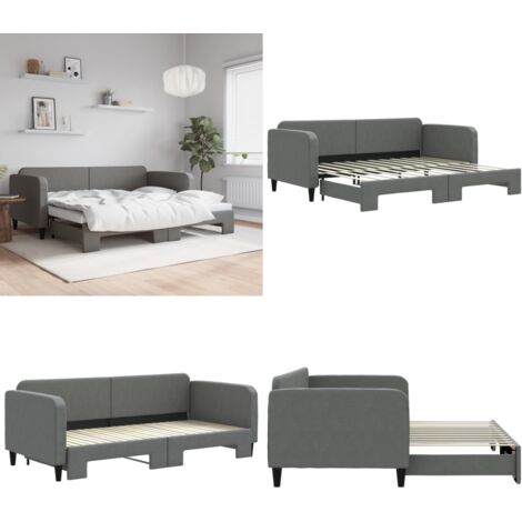 Lit de jour avec gigogne sans matelas gris foncé 90x200 cm - Lit Deux Places - Canapé Lit - Lit Gigogne - Meuble Multifonction - Literie - Home & Living