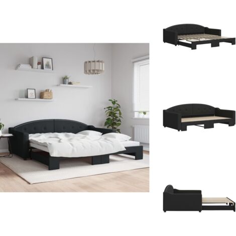 Lit de jour avec gigogne sans matelas noir 100x200 cm - Canapé Convertible - Lit Deux Places - Meuble Multifonction - Literie - Espace Compact