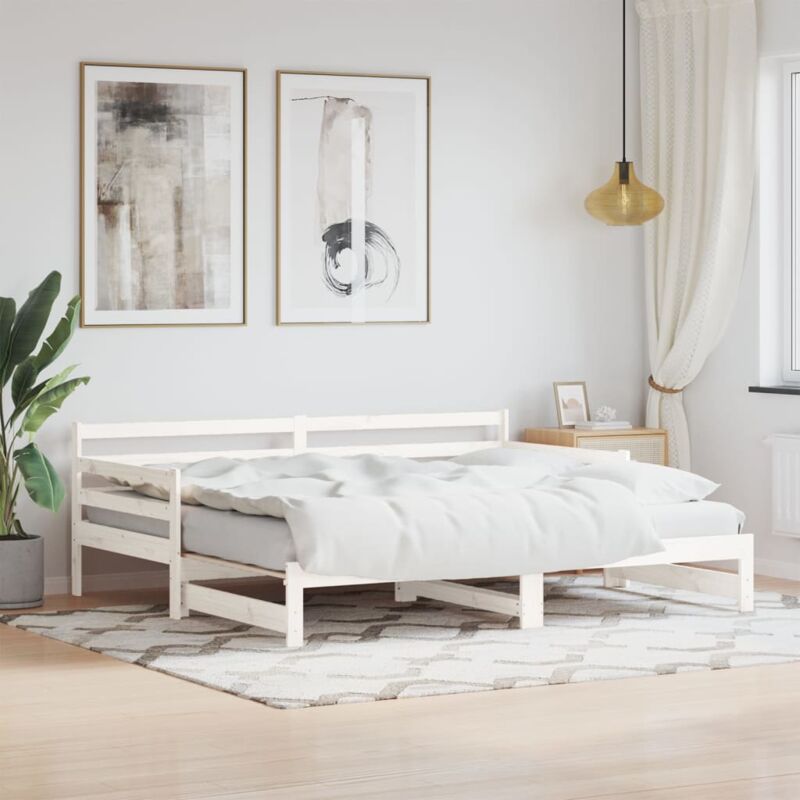 Torana - Lit de jour avec lit gigogne blanc 90x200 cm bois de pin massif