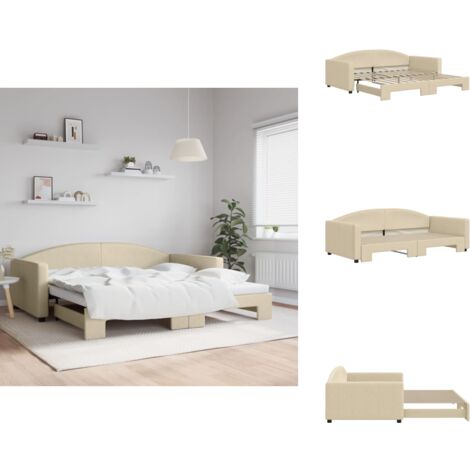 Lit de jour avec lit gigogne crème 100x200 cm tissu - Canapé Convertible - Lit Deux Places - Lit Tiroir - Meuble Multifonction - Literie