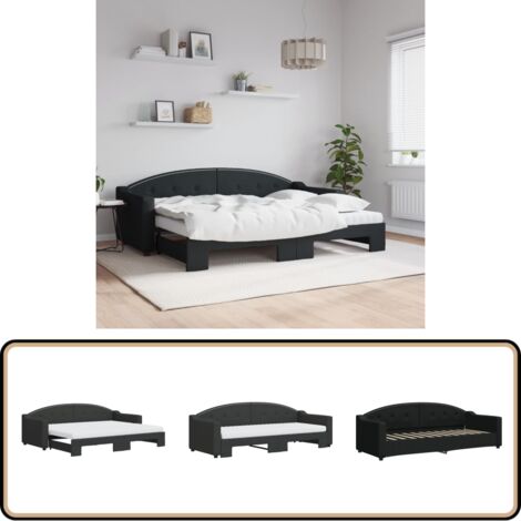 Lit de jour avec lit gigogne et matelas noir 80x200 cm tissu - Canapé Convertible - Lit Tiroir - Lit Invité - Literie - Meuble Multifonction