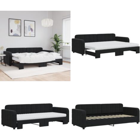 Lit de jour avec lit gigogne et matelas noir 80x200 cm velours - Canapé Lit - Lit Gigogne - Lit Convertible - Meuble Multifonction - Literie - Home & Living