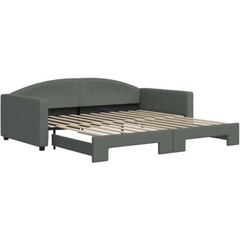 Lit de jour avec lit gigogne gris foncé 100x200 tissu
