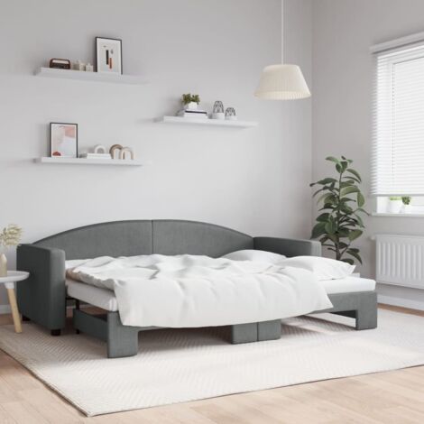 Lit de jour avec lit gigogne gris foncé 80x200 cm tissu CFW17868
