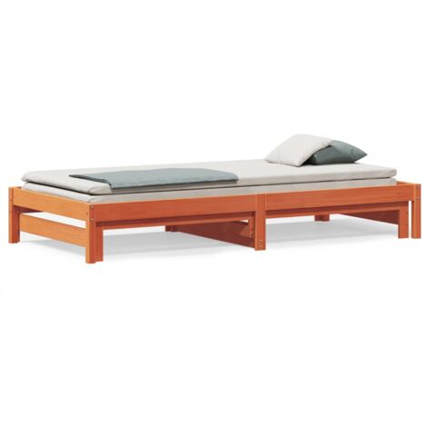 Lit de jour avec lit gigogne marron 90x190 pin massif