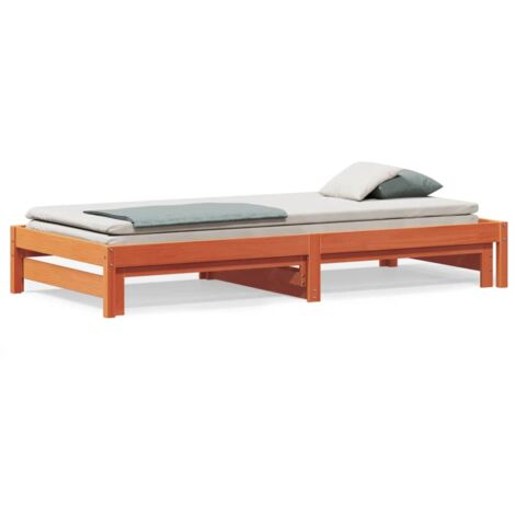 Lit de jour avec lit gigogne marron 90x200 pin massif