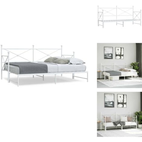 Lit de jour avec lit gigogne sans matelas blanc 80x200 cm acier - Lit De Jour Avec Lit Gigogne - Lits De Jour Avec Lits Gigognes - Canapé-lit - Lit D'appoint