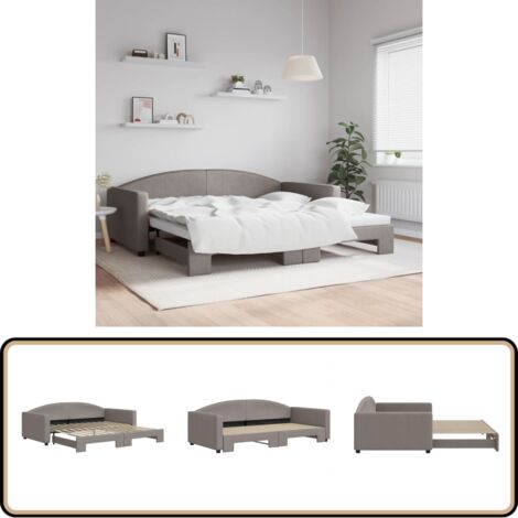 Lit de jour avec lit gigogne taupe 100x200 cm tissu - Canapé Convertible - Lit Deux Places - Lit Tiroir - Meuble Multifonction - Mobilier Contemporain