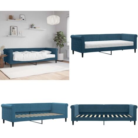 Lit de jour avec matelas bleu 80x200 cm velours - Canapé Convertible - Lit Deux Places - Lit Invité - Mobilier Salon - Meuble Chambre - Home & Living