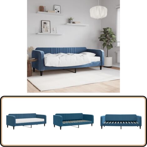 Lit de jour avec matelas bleu 90x200 cm velours - Canapé Convertible - Lit Deux Places - Lit Invité - Literie - Meuble Multifonction