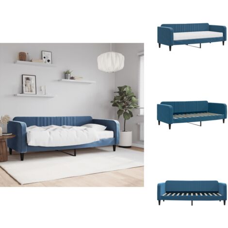 Lit de jour avec matelas bleu 90x200 cm velours - Canapé Convertible - Lit Deux Places - Lit Invité - Literie - Meuble Multifonction