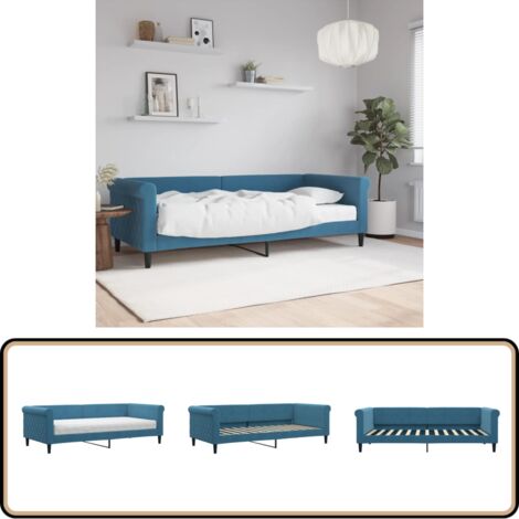 Lit de jour avec matelas bleu 90x200 cm velours - Canapé Convertible - Lit Deux Places - Lit Invité - Mobilier Contemporain - Design Moderne