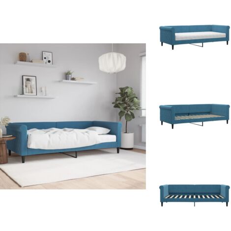 Lit de jour avec matelas bleu 90x200 cm velours - Canapé Convertible - Lit Deux Places - Lit Invité - Mobilier Contemporain - Design Moderne
