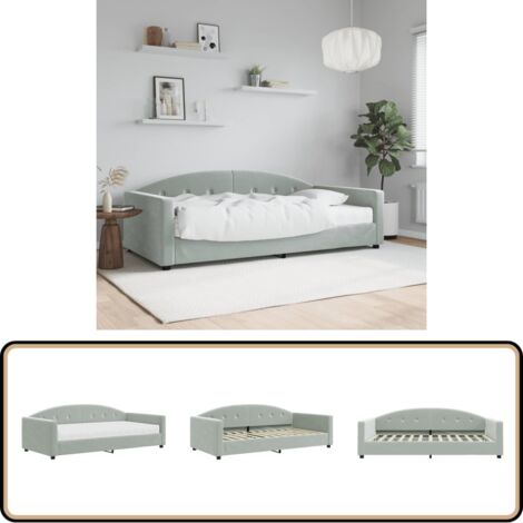 Lit de jour avec matelas gris clair 100x200 cm velours - Canapé Lit - Lit Deux Places - Lit Convertible - Lit Invité - Meuble Multifonction