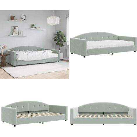 Lit de jour avec matelas gris clair 100x200 cm velours - Canapé Lit - Lit Deux Places - Lit Convertible - Lit Invité - Meuble Multifonction - Home & Living