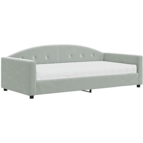 Lit de jour avec matelas gris clair 100x200 velours