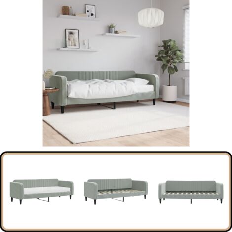 Lit de jour avec matelas gris clair 80x200 cm velours - Canapé Lit - Lit Deux Places - Lit Invité - Meuble Multifonction - Literie