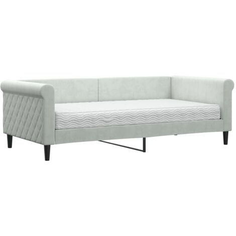 Lit de jour avec matelas gris clair 90x190 velours
