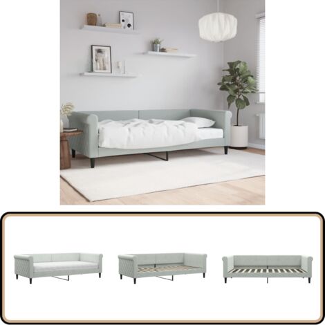 Lit de jour avec matelas gris clair 90x200 cm velours - Canapé Convertible - Lit Deux Places - Lit Invité - Mobilier Salon - Literie