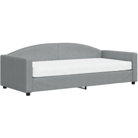 Lit de jour avec matelas gris clair 90x200 tissu