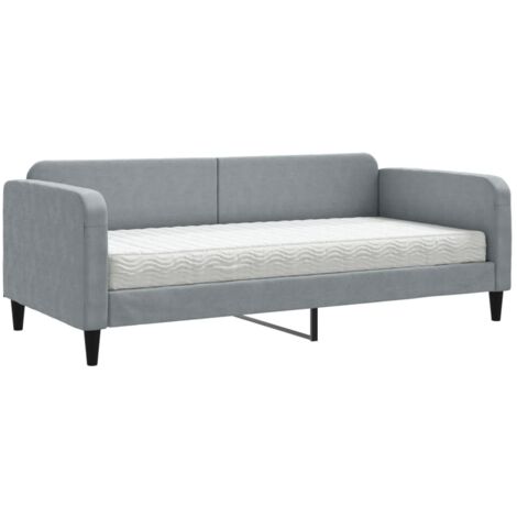 Lit de jour avec matelas gris clair 90x200 tissu