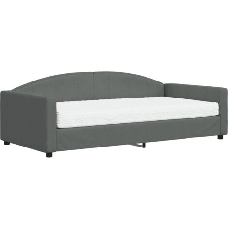 Lit de jour avec matelas gris foncé 100x200 tissu