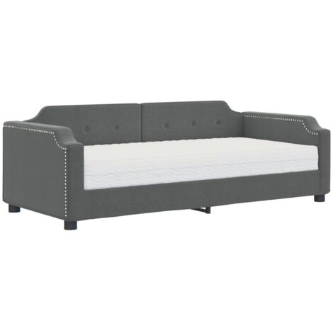 Lit de jour avec matelas gris foncé 80x200 tissu