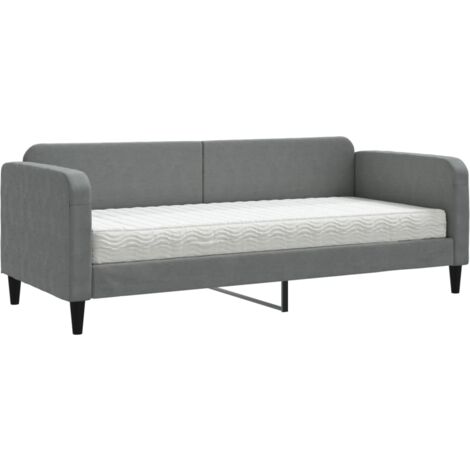 Lit de jour avec matelas gris foncé 80x200 tissu