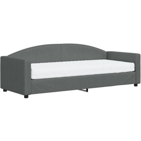 Lit de jour avec matelas gris foncé 80x200 tissu