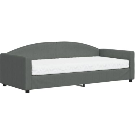 Lit de jour avec matelas gris foncé 90x200 tissu