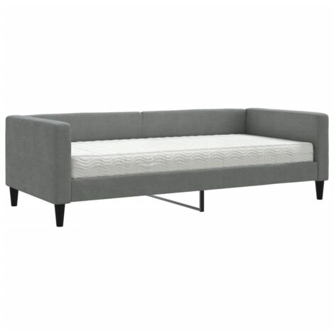 Lit de jour avec matelas gris foncé 90x200 tissu