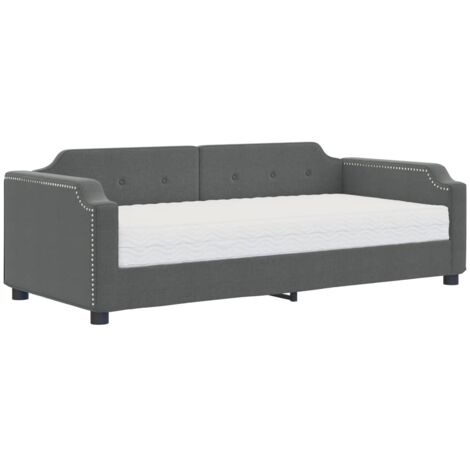 Lit de jour avec matelas gris foncé 90x200 tissu