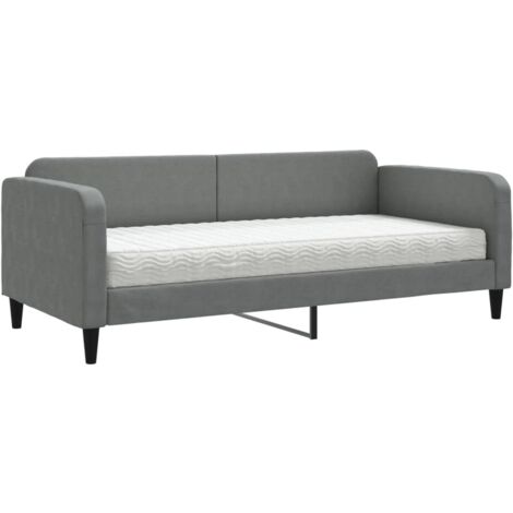 Lit de jour avec matelas gris foncé 90x200 tissu