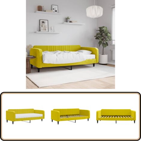 Lit de jour avec matelas jaune 100x200 cm velours - Canapé Convertible - Lit Deux Places - Lit Invité - Literie - Meuble Multifonctionnel