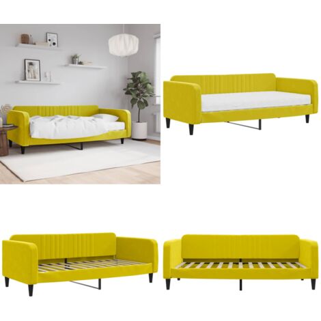 Lit de jour avec matelas jaune 100x200 cm velours - Canapé Convertible - Lit Deux Places - Lit Invité - Literie - Meuble Multifonctionnel - Home & Living