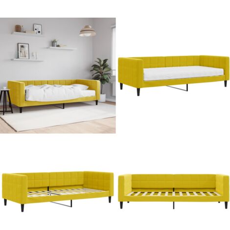 Lit de jour avec matelas jaune 90x200 cm velours - Canapé Convertible - Lit Deux Places - Lit Invité - Mobilier Salon - Meuble Chambre - Home & Living