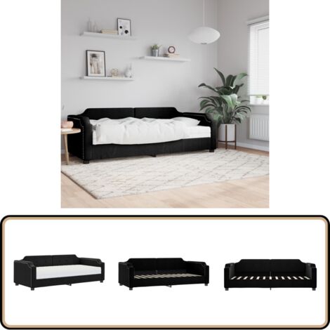 Lit de jour avec matelas noir 100x200 cm tissu - Canapé Convertible - Lit Deux Places - Literie - Meuble Salle Séjour - Mobilier Design