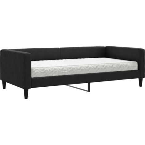 Lit de jour avec matelas noir 100x200 tissu